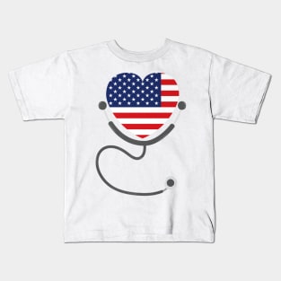 USA Flag Registered Nurse USA Flag T-Shirt 4th July Nursing Kids T-Shirt